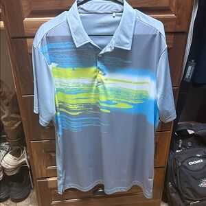 Stylish Men's Polo Shirt - Gray with Blue and Green Design
